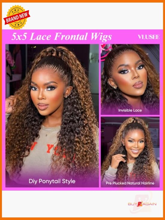 Glueless Curly Human Hair Wig 5x5 Lace Front Pre-Plucked Pre-Cut main image 4
